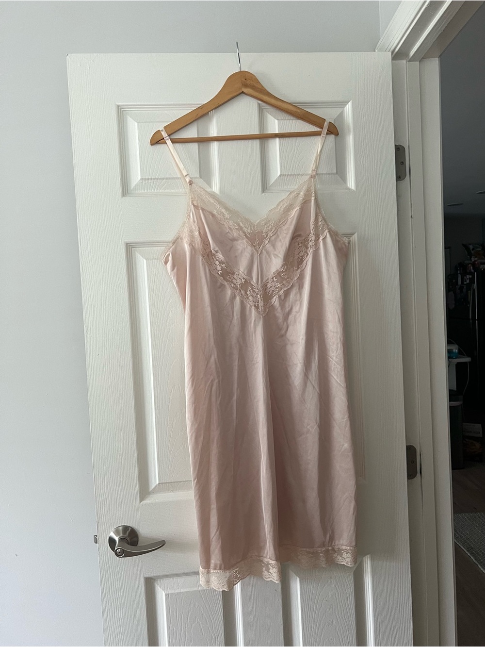 Vintage Women's Lace-Trim Slip Dress - Light Blush